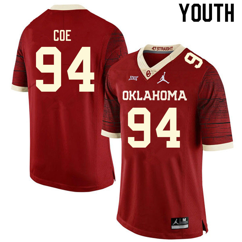 Youth #94 Isaiah Coe Oklahoma Sooners College Football Jerseys Sale-Retro